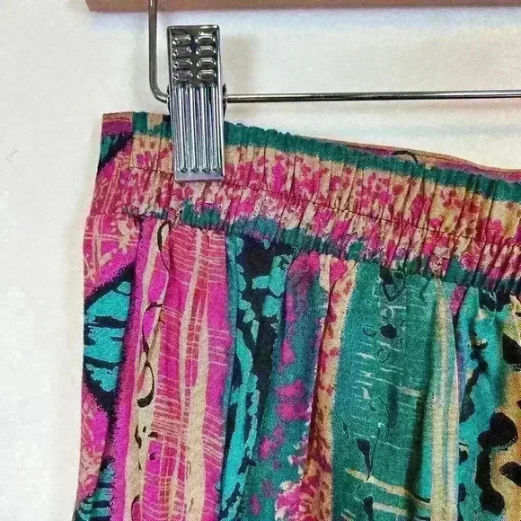 VINTAGE 80s Tofy Lightweight Rayon Silky Maxi Skirt Tribal Print Tropical Medium - Picture 5 of 8
